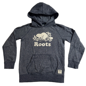 Roots Kanga Pocket Large Logo Youth XL 9-10 Years Blue Pullover Hoodie Athletic
